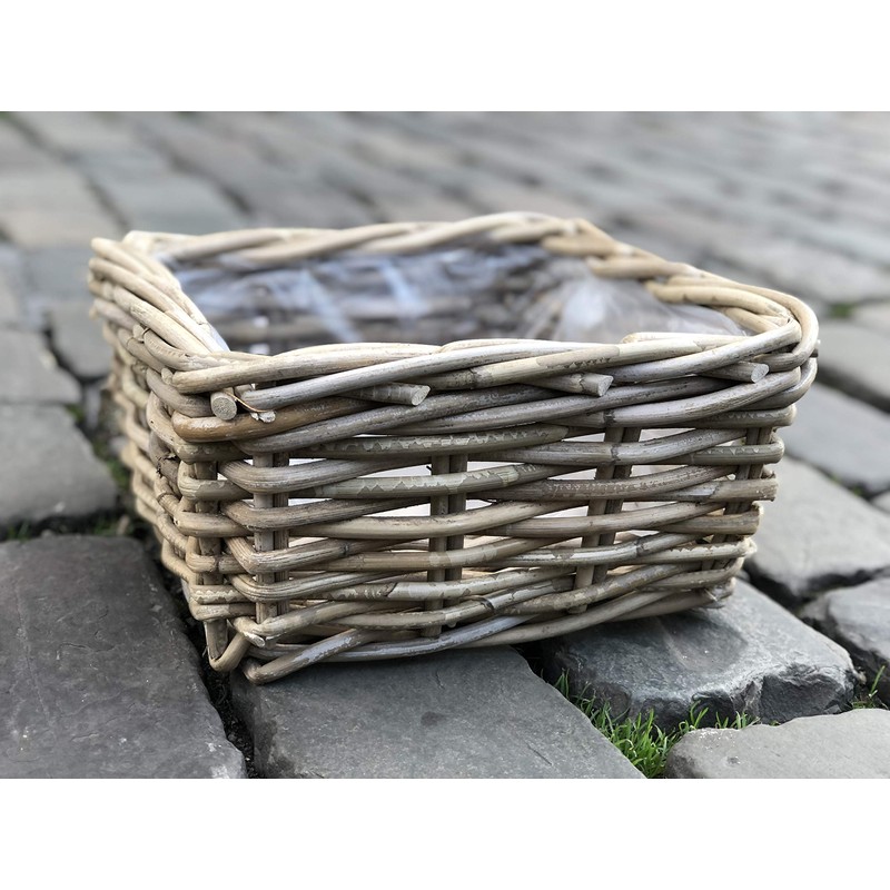 Burkhardt Korbwaren Plant Basket Square in Rattan Grey Approx. 28