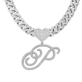 BLBLJERY P Initial Necklaces Silver Cuban Link Chain for Women Iced Out Chain with Heart Letter Pendants Custom Chain Name Necklace Hip Hop Jewelry Gift