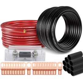 4 Gauge Wire (25ft Each - Red/Black) Copper Clad Aluminum CCA - Primary Automotive Wire,Battery Power/Ground Cable, 20PCS Lugs Terminal Connectors,20PCS 3:1 Heat Shrink Tubing with 100A ANL Fuse