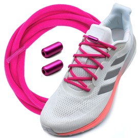 Run out sports Elastic shoelaces without tying with metal capsules, round shoelaces with quick release, colourful, for children, Flash Pink