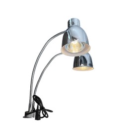 KOUWO Dual Bulbs Food Heat Lamp Adjustable Food Light Warmer 500 Watts Heating Lamps for Hot Food Countertop Chrome (Double Arm with Clamp)