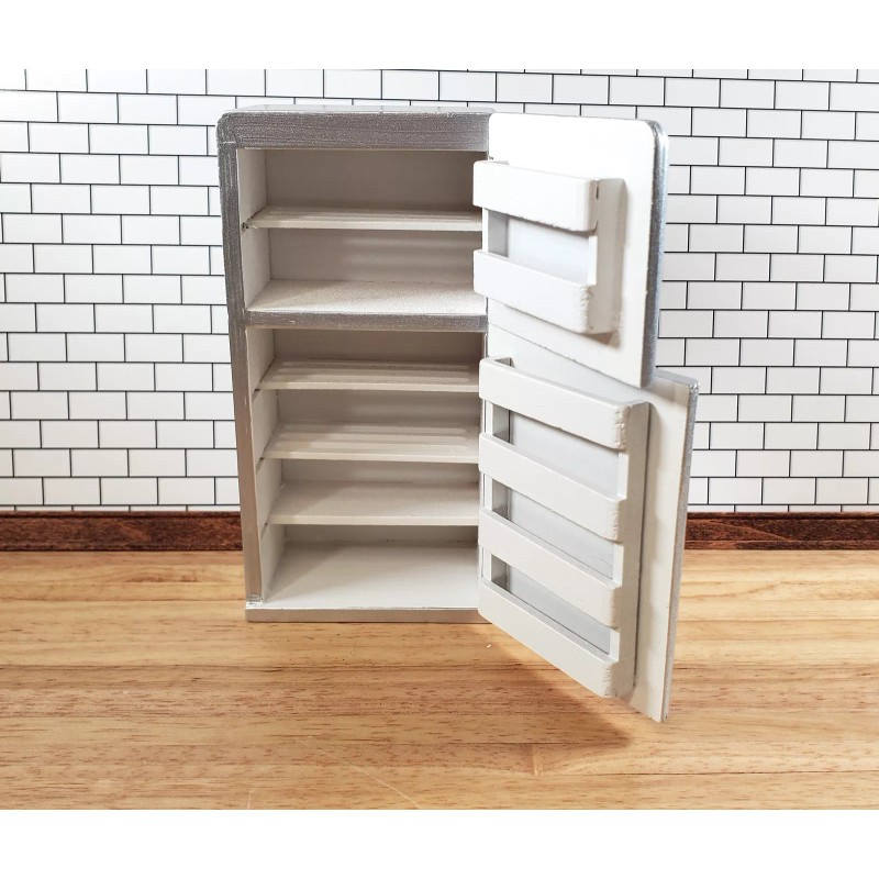 Town Square Miniatures Dollhouse Miniature Fridge 2 Door Refrigerator Silver