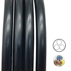 3 m cable, black, 3 x 1.5 mm², flexible, H05VV-F PVC insulated hose cable, 3G light cable, lamp cable, power cable