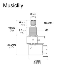 Musiclily Metric 18mm B250k Push Pull Guitar Pots Linear Taper Split Shaft Potentiometers (2 Pcs)