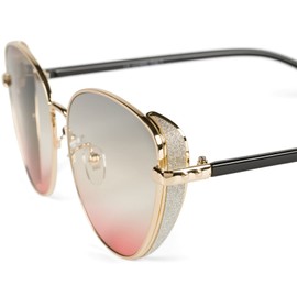 styleBREAKER Damen Cateye Sonnenbrille mit Glitzer Element, Metall Rahmen und Polycarbonat Gläser, Katzenaugen Form, Retro Look 09020104, Farbe:Gestell Gold/Glas Grau-Apricot Verlauf