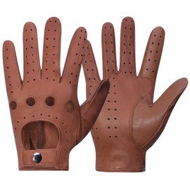 Meetoget⠀ Leather Driving Gloves For Mens Goatskin Unlined Touchscreen Texting Leather Gloves USM01,CAMEL,SIZE L