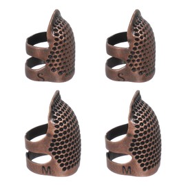 PATIKIL Sewing Thimble, 4 Pcs Metal Thimbles for Hand Sewing Finger Protector Adjustable Quilting Craft Supplies Kits Accessories Needlework Hand Embroidery DIY Tools, Copper Red