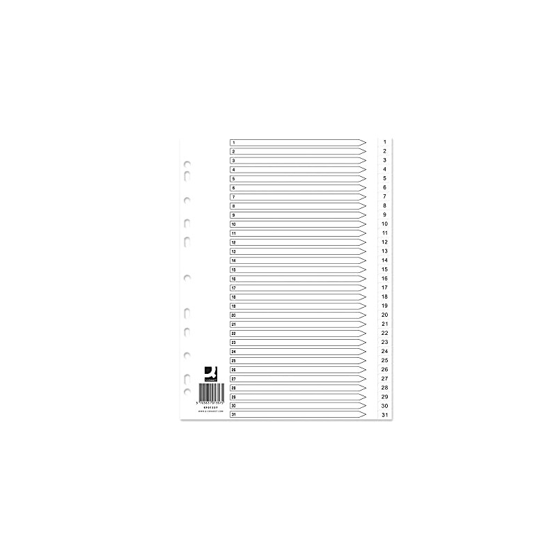 Q-Connect Index 1-31 Polypropylene White (10 Pack)