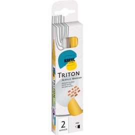KREUL 17893 Triton Acrylic Marker Edge, Set of 2, Silver and Gold, Water-based, Semi-Gloss Drying, Acrylic Paint Pens for Designing Paper, Wood, Stone and Much More
