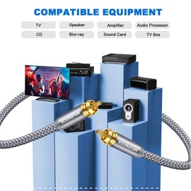 SOUNDFAM - Cable de subwoofer RCA de 3 m, conector RCA macho a macho chapado en oro para subwoofer, cine en casa, amplificador, televisión, gris