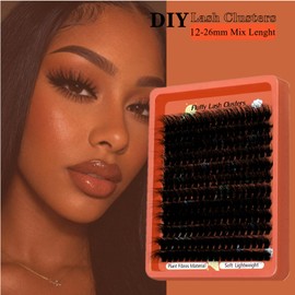 Fluffy Cluster Lashes 100D+200D Individual Eyelashes 256pcs Long 12-26mm Thick Lash Clusters D Curl Cat Eye Reusable DIY Lash Extension at Home（100+200）