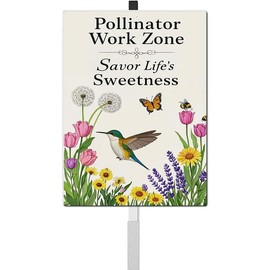 Pollinator Work Zone Yard Sign with Stakes Do Not Mow Do Not Spray Aluminum Lawn Sign Stand for Yard Garden Pollinator Wildflower Hummingbird Habitat Sign Outdoor Decorations