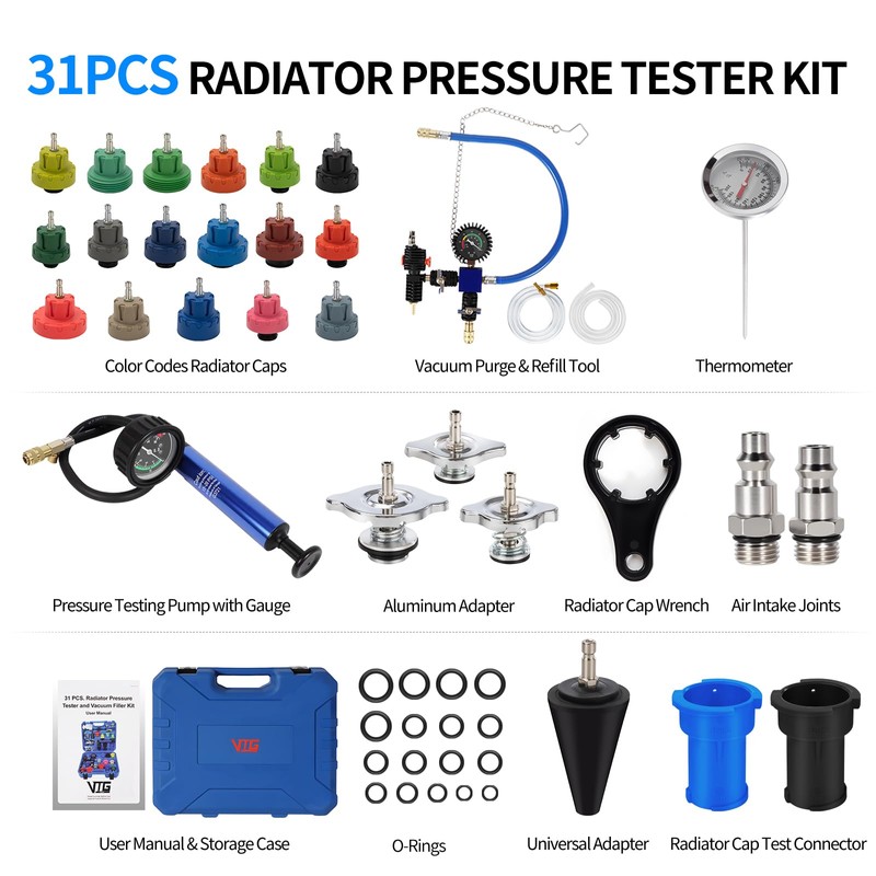 VTG VOGTEN 31PCS Coolant Pressure Tester Kit,Radiator Pressure Tester and