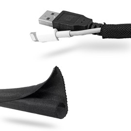 Qjaiune 10ft - 1/4 inch Black Cable Sleeves Cord Management, Split Sleeving Wire Protector Desk Cord Organizer, Self Wrapping Wire Loom for TV Computer USB Cable Power Cord Audio Video Cable