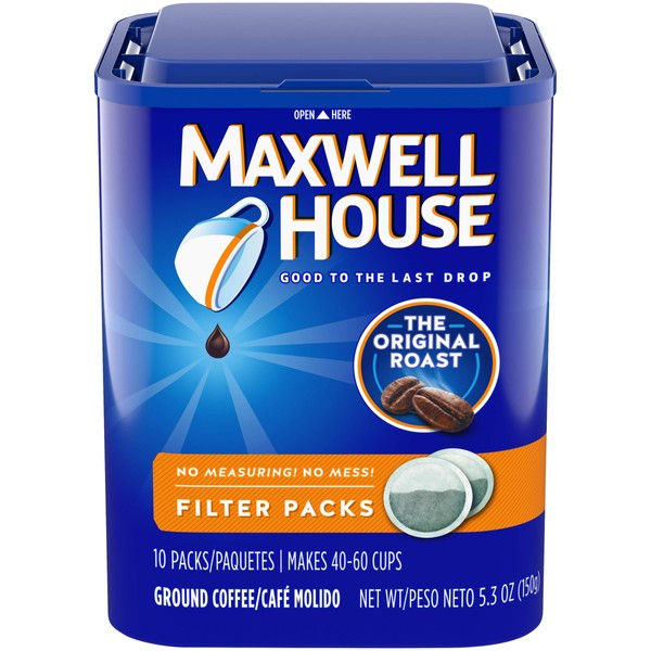Maxwell House Original Medium Roast Ground Coffee Filter Packs (40 Filter Packs, 4 Packs of 10)