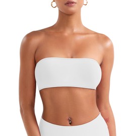 VOYJOY Impact Backless Bandeau Bra Workout Strapless Bandeau Basic Tank Top Adjustable Back, White, X-Large