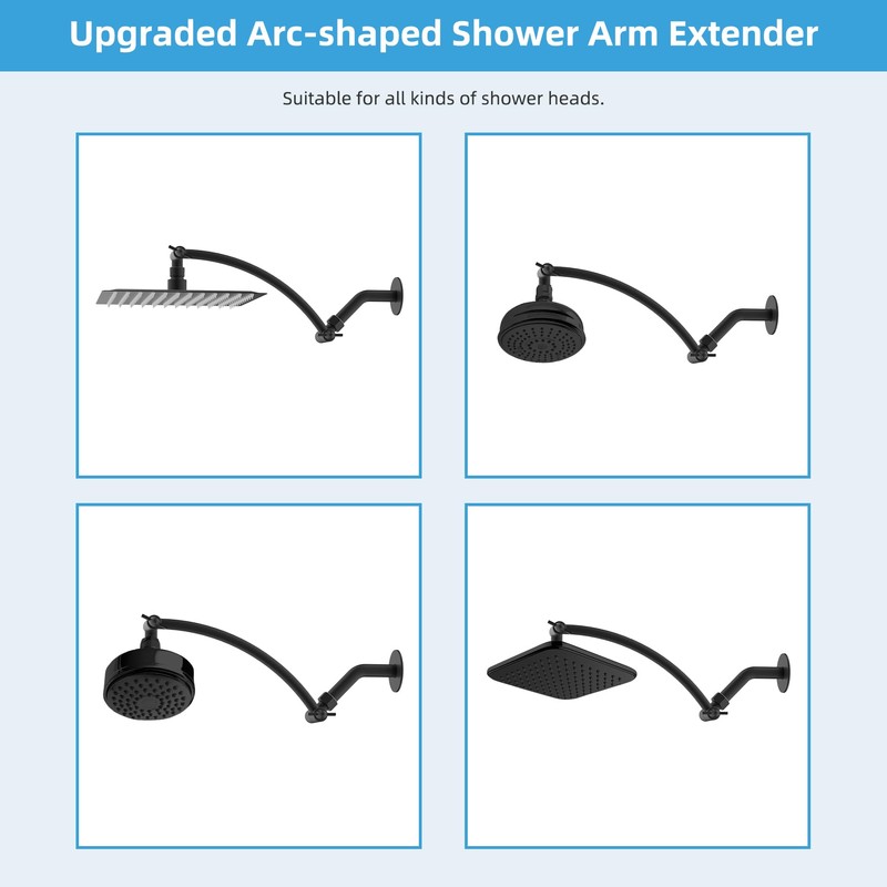 Hibbent All Metal 10'' Shower Head Extension Arm, Brass Flexible