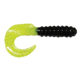 Big Bite Baits 2" CURL Tail GRUB/Black/Chartreuse Shine (10 Pack)