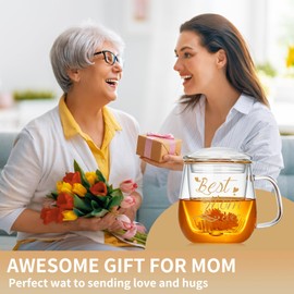 DOPUDO Glass Tea Cup 17.6oz, “Best Mom Ever” Mothers Day Cup with Gift Box, Mothers Day Gifts Cup for Mom, Mothers Day Glass Cup, Mothers Day Tea Cup, Perfect for Grandma & Daughter