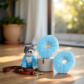 WaigN 2 Pcs Blue Donut Shape Plush Pet Toy, Lovely Donut Shaped Squeaky Squeaking Sound Toy for Pet Chew Toy Squeaky Plush Dog Toy Blueberry Chew Guard Technology Dog Squeak Toys