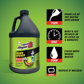 Liquid Rhyno 62 oz. Drain Opener, 2X Concentrate Hair Clog Remover for Sink, Bathtub or Shower Drains, Fast Acting Pro Strength Clears Slow-Flowing Drains, Safe for all Drain Pipes, 4 Treatments