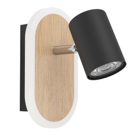 EGLO LED Wandleuchte innen Rimbocchi, ovale Wandlampe mit schwenkbarem Spot, Wandspot aus Metall in Schwarz und Holz-Optik, Wandstrahler warmweiß