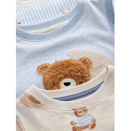 NEXT Snuggle 3 Pack 100% Cotton Pyjamas, Blue/Ecru Baby Bear