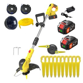 21V Cordless String Trimmer with 1XFast Charger,2 X Battery, 2 Pcs Grass Cutter Spool Line,Electric Weed Wacker/Edger with Auto Line Feed for Landscaping