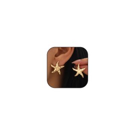 Starfish Earrings for Women Gold Chunky Starfish Earrings Big Starfishs Statement Stud Earring Hypoallergenic Summer Beach Ocean Inspired Jewelry (C)
