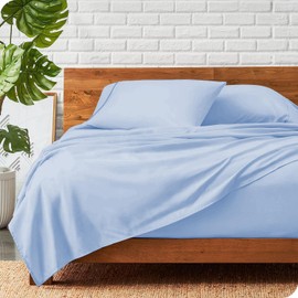 California King Size 100% Egyptian Cotton Flat Bed Sheet, Easy to Wash 800 Thread Count California King Size 1Pc Flat Sheets - 108 Inches x 110 Inches - Light Blue Solid