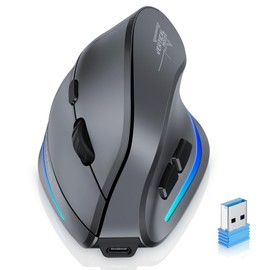 Update-Version 2.4G Vertikale Ergonomische Maus, Sielent RGB Vertical Maus, 4800 DPI, 6 Tasten Wiederaufladbare Funkmaus PC Maus Kabellos für Windows/Laptop/PC, Wireless Ergonomic Mouse -Grau