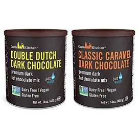 Natural Hot Chocolate Mix Variety Pack - Dairy-Free, Vegan Complete Mixes - Just Add Water - Pack of 2 (Classic Caramel Dark Chocolate & Double Dutch Dark Chocolate) 14 oz Each