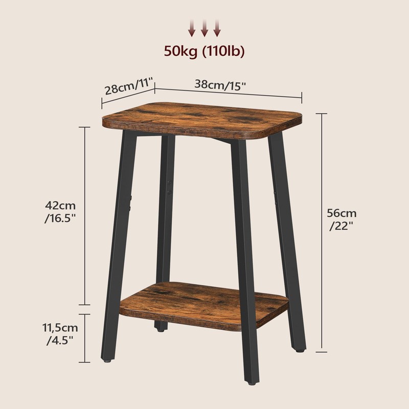 MAHANCRIS Side Table, Small Rectangular End Table with Storage Shelf,