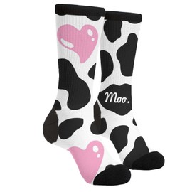 Sigouyinei Black And White Cow Print Love Heart Cute Pink Casual Funny Funky Novelty Socks For Men Women