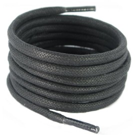 120 cm long 6 mm round waxed Cotton Black Boot laces Single and Two pair Packs. (120 cm long 6 mm Two Pair Pack)