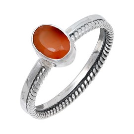 JEWELSTREZOROG Facettierter Karneol Edelstein-Bandring für Herren und Damen,Geschenkartikel, 925er-Sterlingsilber Bandring handgefertigter Schmuck TSR109E_66 (21.0)