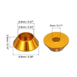 QUARKZMAN M3 Cone Cup Washers Anodized Aluminum Gaskets for Screws RC/FPV/PC/Drone/Mechanical Accessories Model Parts, Pack of 50 (Gold)