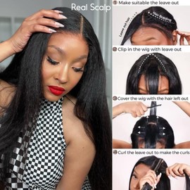 Julia Hair V Part Wig Human Hair Yaki Straight Glueless Wig for Women 12A Briazilian Remy Hair Upgrade U Part Wig No Glue No Leave Out Beginner Friendly 180% Denisty Natural Color 22 Inch Yaki Wig