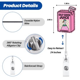 Funny Badge Reel Retractable Cute Silly Goose Juice Nurse Pink ID Card Badge Holder, Nursing Office Badge Clip for RN CNA MA Resident Physician HR Medical Intern Pediatric Doctor Nurse Gifts (2Pcs)