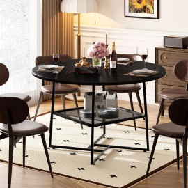 Ustovian 51IN Round Dining Table Black Wooden Chair Metal Frame for Kitchen 1-6 DIning Room Tablesize: 51IN, color: Black