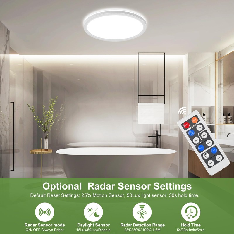 24W Motion Sensor LED Ceiling Light Wired, 2400lm 12Inch 2700K/4000K/6500K