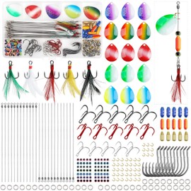 Spinner Fishing Lures Walleye Rig Making Kit, 250Pcs Spinner Blades Lures Making Supplies Spinner Accessories Colorado Blades Fishing Clevis Crawler Dressed Treble Hooks Beads for Bass Trout