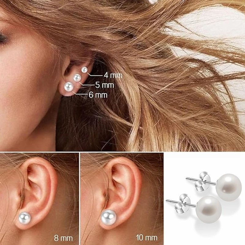 Visxcnu 4 Pairs Freshwater Pearl Earrings Real 925 Silver Pearl