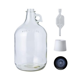 FastRack 1 Gallon Glass Jug with Black Polyseal Cap, #6.5 Drilled Rubber Stopper and Twin Bubble Airlock - Premium Glass Gallon Jugs for Wine Making Supplies, Fermenting and Brewing Needs