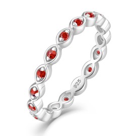 Vemhel Sterling Silver Stackable Rings Created Ruby Eternity Bands Women for Jewelry - Size6