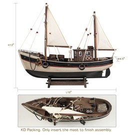 SAILINGSTORY Wooden Fishing Boat Model Ship Model Sailboat Decor