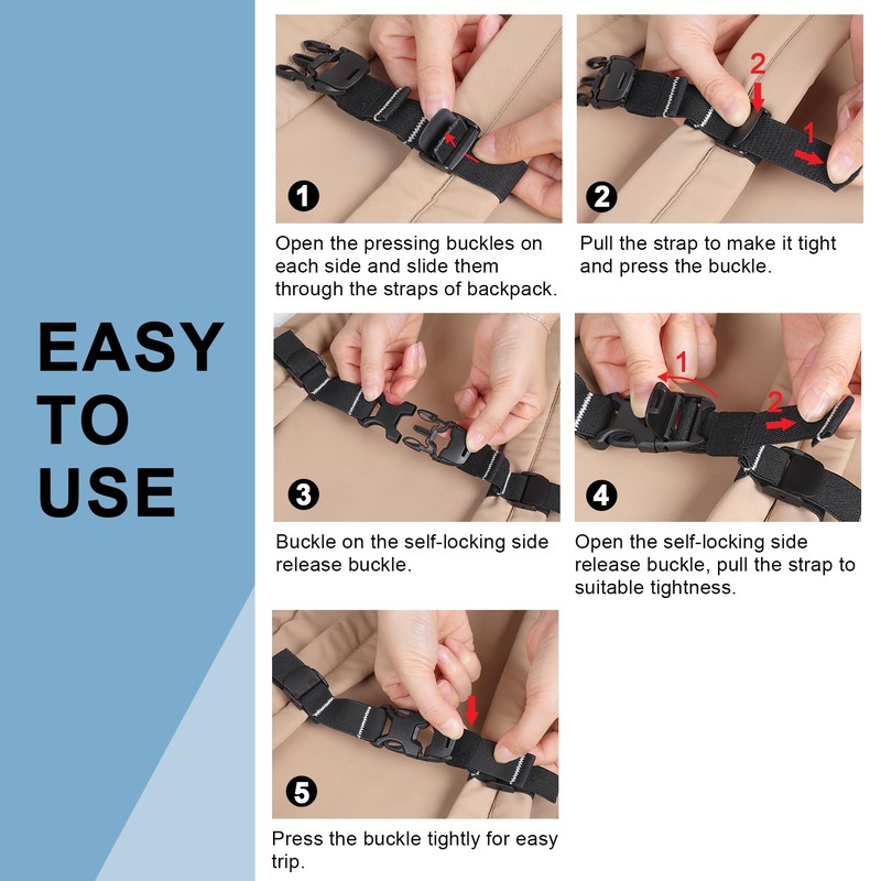 Vigorport Backpack Chest Strap Add on, Elastic Backpack Sternum Strap,