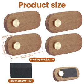 4Pcs Wood Retail Display Price Tag Stands with 40pcs Price Tag Paper, 6.5 x 3 cm Mini Wood Price Tag Holder, Small Price Tag Stands, Tabletop Merchandise Pricing Display Stand for Business Commodity
