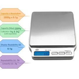 American Weigh Scales SC Series Precision Digital Kitchen Weight Scale with Adapter, Food Measuring Scale, 2kg x 0.1g (Silver), AMW-SC-2KGA