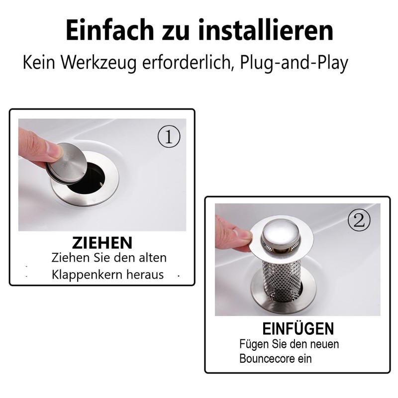 Pack of 2 Sink Plugs for 34-40 mm Drain Drain,